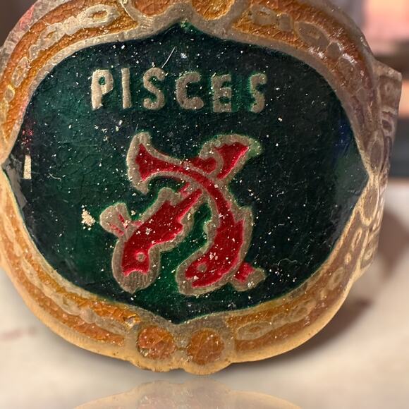 Vintage Brass Hand Painted PISCES Zodiac Cuff Astrology Bracelet - Picture 4 of 9
